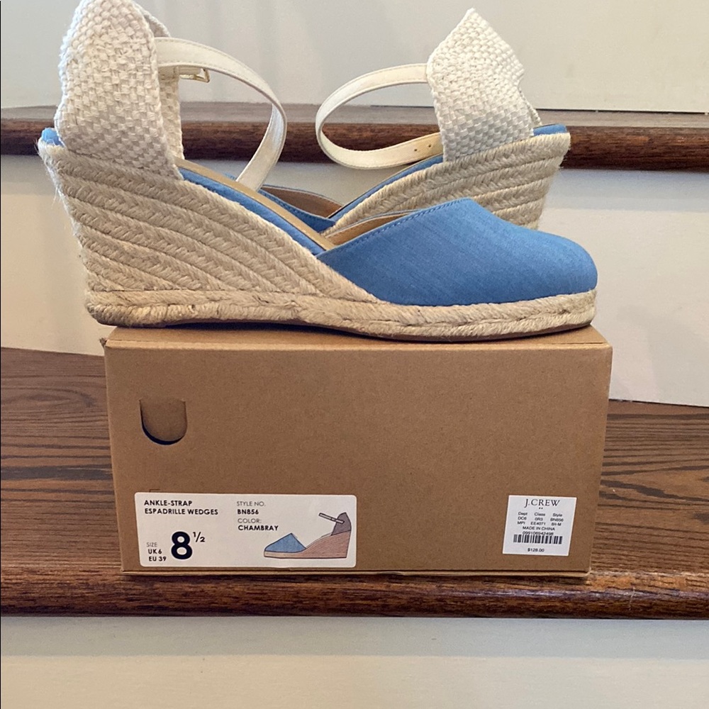 J. Crew Women's Blue and Cream Espadrille Sandals
